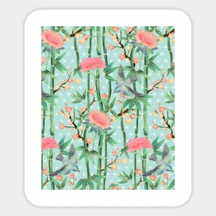 Bamboo, Birds and Blossom - soft blue green Sticker